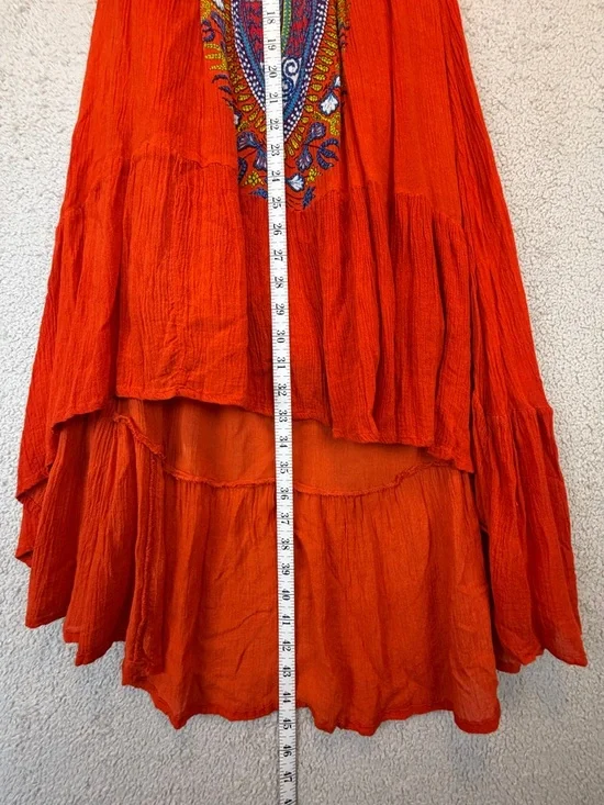 World Market Boho Strapless Flowy Tiered Maxi Dress Orange L/XL - Picture 6 of 8